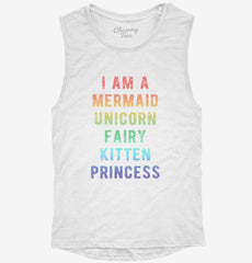 I Am A Mermaid Unicorn Kitten Fairy Princess Womens Muscle Tank
