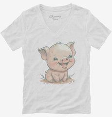 Cute Baby Pig Womens V-Neck Shirt