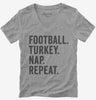Football Turkey Nap Repeat Funny Thanksgiving Womens Vneck