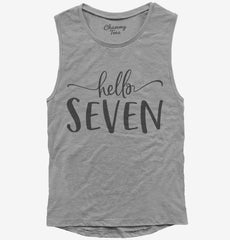 Hello Seven 7th Birthday Gift Hello 7 Womens Muscle Tank