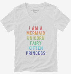 I Am A Mermaid Unicorn Kitten Fairy Princess Womens V-Neck Shirt