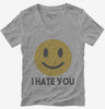 I Hate You Funny Smiley Face Emoji Womens Vneck