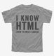 I Know HTML How To Meet Ladies grey Youth Tee