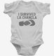 I Survived La Chancla Funny Mexican Humor white Infant Bodysuit