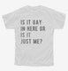 Is It Gay In Here Or Is It Just Me white Youth Tee