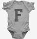 Letter F Initial Monogram grey Infant Bodysuit