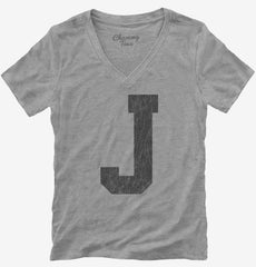 Letter J Initial Monogram Womens V-Neck Shirt