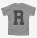 Letter R Initial Monogram grey Youth Tee