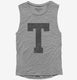 Letter T Initial Monogram grey Womens Muscle Tank