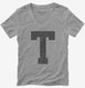 Letter T Initial Monogram grey Womens V-Neck Tee