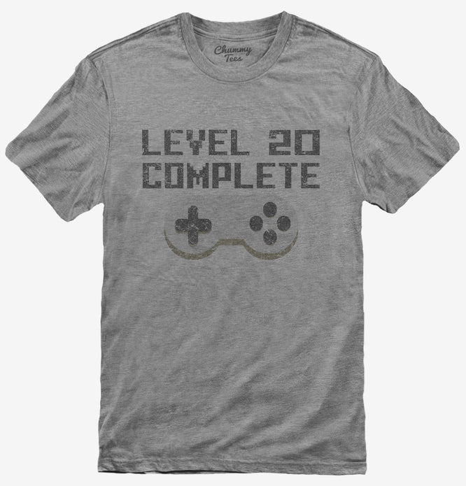 Level 20 Complete Funny Video Game Gamer 20th Birthday T-Shirt