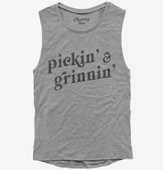 Pickin And Grinnin Bluegrass Womens Muscle Tank