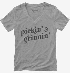 Pickin And Grinnin Bluegrass Womens V-Neck Shirt