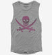 Pink Pirate Skull And Crossbones grey Womens Muscle Tank