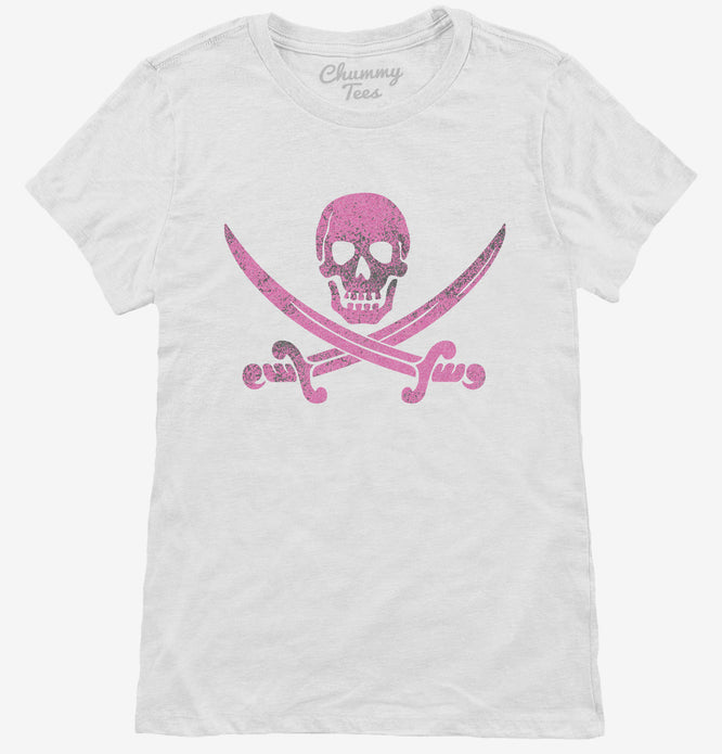 Pink Pirate Skull And Crossbones Womens T-Shirt