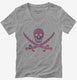Pink Pirate Skull And Crossbones grey Womens V-Neck Tee