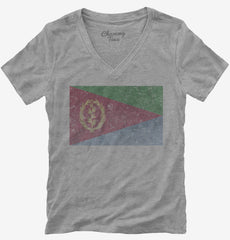 Retro Vintage Eritrea Flag Womens V-Neck Shirt