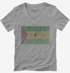 Retro Vintage Sao Tome And Principe Flag Womens V-Neck Shirt