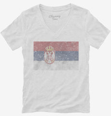 Retro Vintage Serbia Flag Womens V-Neck Shirt