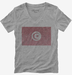 Retro Vintage Tunisia Flag Womens V-Neck Shirt