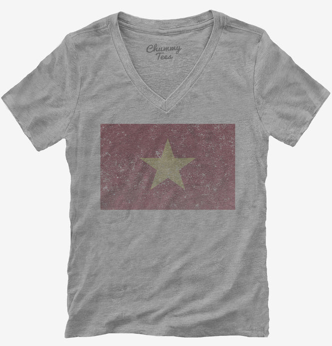 Retro Vintage Vietnam Flag Womens V-Neck Shirt
