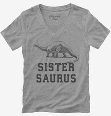 Sistersaurus Sister Dinosaur Womens V-Neck Shirt