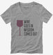 Wine Goes In Wisdom Comes Out grey Womens V-Neck Tee